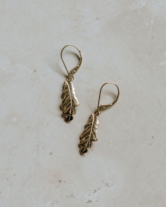 Mini Oak Leaf - Gold Earrings