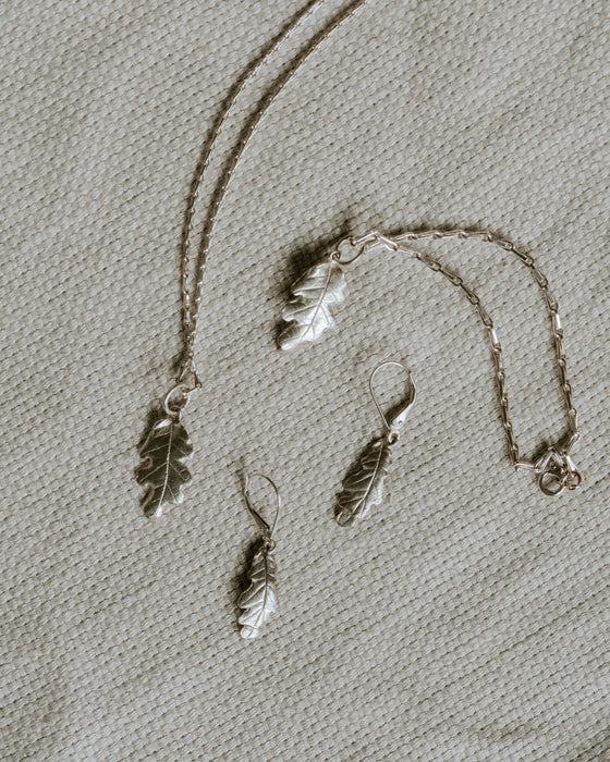 Mini Oak Leaf - Silver Earrings