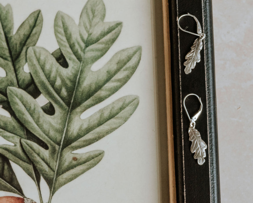 Mini Oak Leaf - Silver Earrings